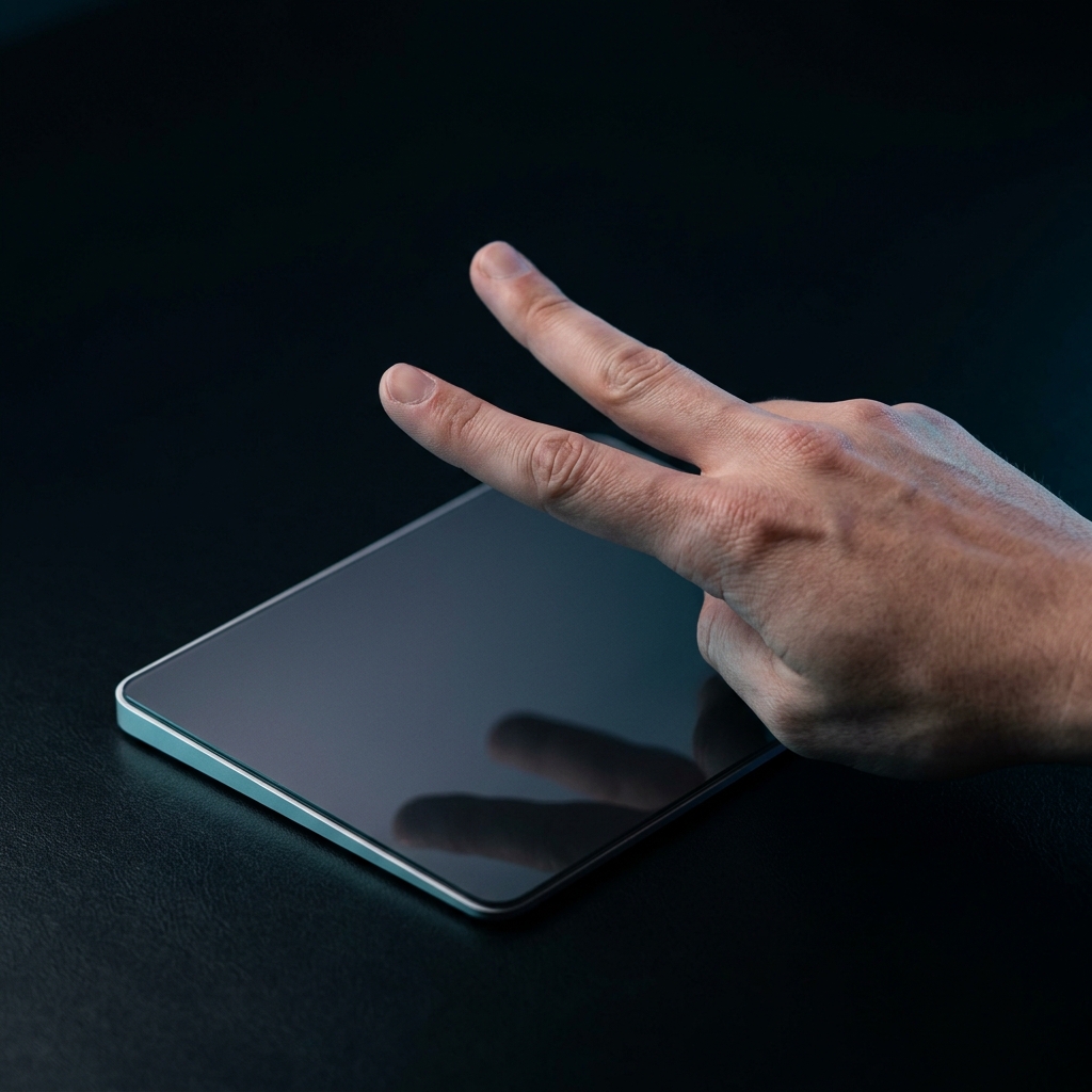 Hand performing checkmark gesture on Apple Magic Trackpad